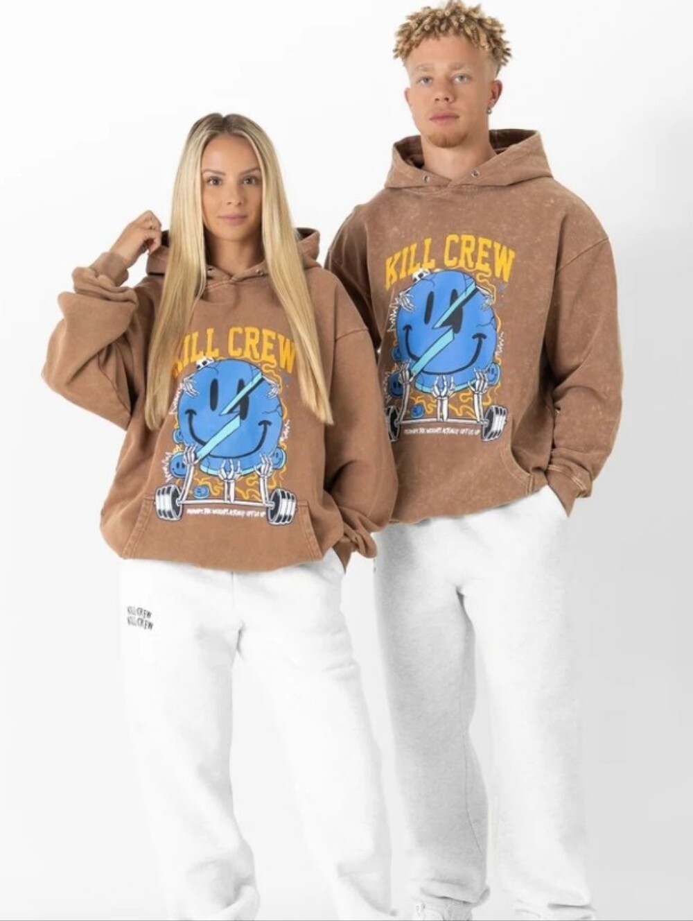 Kill Crew Brown Hoodie with Blue & Yellow Graphic